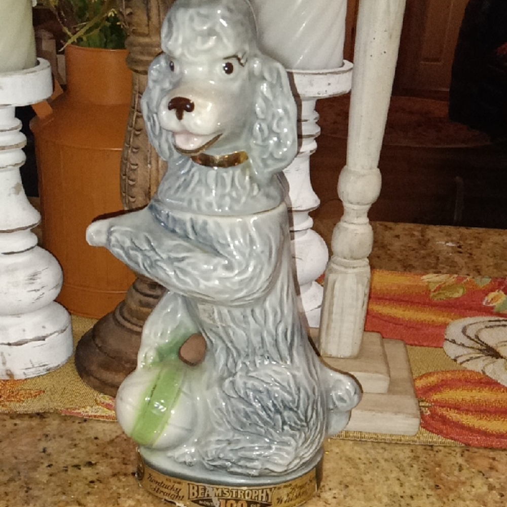 Charming Gray Ceramic Poodle Figurine with Ball